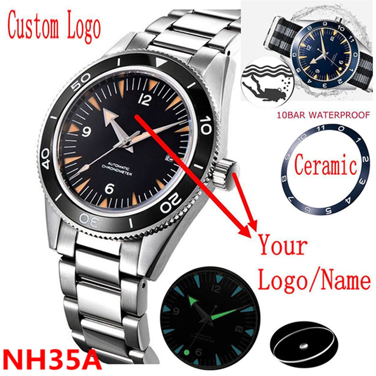 Luxury Watch Deals - Custom Logo NH35 Movement Watch 10bars