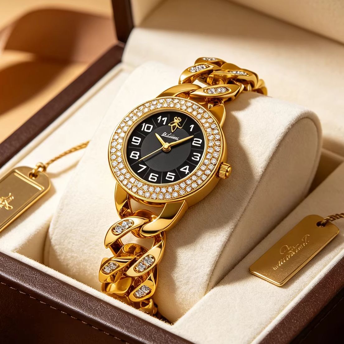 Luxury Watch Gift For Her - YaLaLuSi Gold Cuban Chain Women Watch