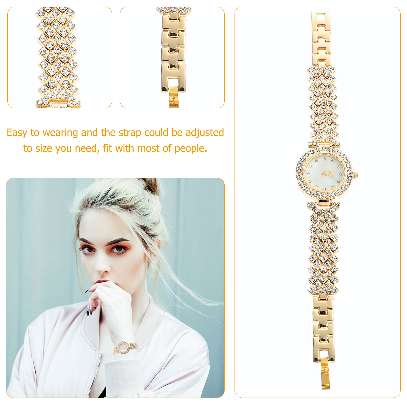 Rhinestone Watch Golden Tone Q - Luxury Watch Gift For Her recension och pris
